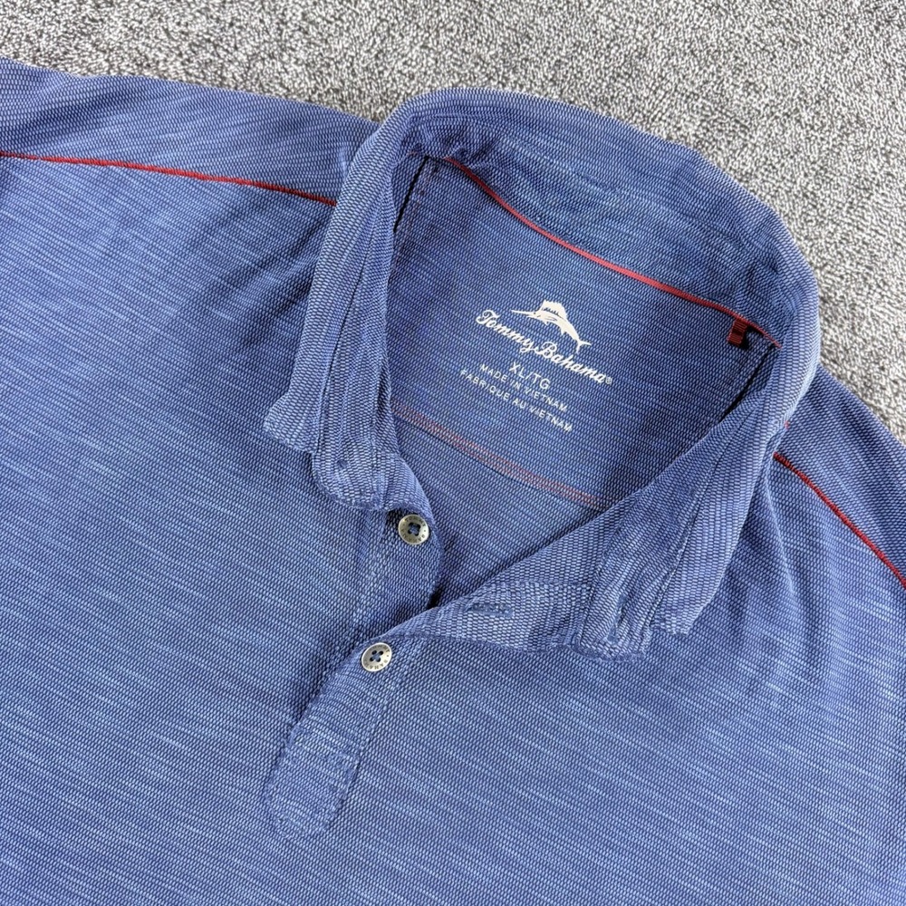 Tommy Bahama Mens XL Blue Tencel Blend Short Sleeve Textured Polo Shirt